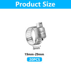 20 Pack 3/4'' - 1-1/8'' (19-29mm) Stainless Steel Hose Clamp Adjustable Worm Gear Hose Clamp,Adjustable Worm Gear Pipe Fuel Line Hose Clamps Heavy Duty for Plumbing