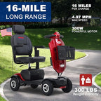 Metro Mobility Powered Mobility Scooters, 4 Wheel Mobility Scooters for Adults, 300 lbs Capacity Folding Mobility Scooter Lightweight, 16 Miles Long Travel Range Scooter with USB Charger Port Red