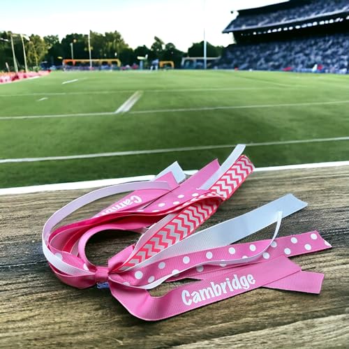 Sports Name Ponytail Bows, Customizable Cheer Streamer, Red Black White, Track Cross Country and Volleyball Hair Ties with School Name