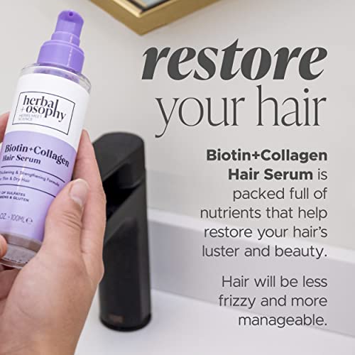 Bitoin & Collagen Hair Serum – Thickening & Strengthening Formula for Thin & Dry Hair – Salon-Quality Haircare with Natural, Healthy Ingredients. Vegan. Sulfate & Paraben Free. 3.38oz
