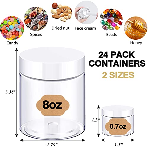 AMORIX 8oz Slime Containers with Lids 8 oz Plastic Containers Jars with White Lids + 20g Sample Containers (Set of 24) Airtight Container for Lip Scrub, Body Butters, Cream, Slime, Craft Storage