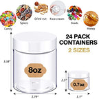 AMORIX 8oz Slime Containers with Lids 8 oz Plastic Containers Jars with White Lids + 20g Sample Containers (Set of 24) Airtight Container for Lip Scrub, Body Butters, Cream, Slime, Craft Storage