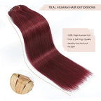 Sisily Clip in Hair Extensions Real Human Hair, 140g 7pcs Human Hair Clip in Hair Extensions Burgundy Red, Hair Extensions Real Human Hair Clip ins 16 Inch Straight Double Weft