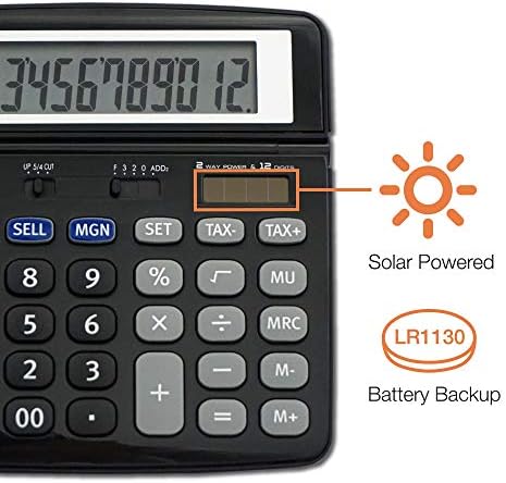 Victor 9700 12-Digit Standard Function Business Calculator, Battery and Solar Hybrid Powered Tilt LCD Display, Great for Home and Office Use, Black