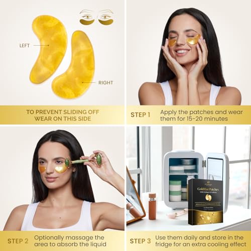 PLANTIFIQUE Gold Eye Patches for Puffy Eyes | 20 Pairs | Valentines Day Gifts Under Eye Masks for Dark Circles | Puffiness Eye Gels | Eye Mask Skincare