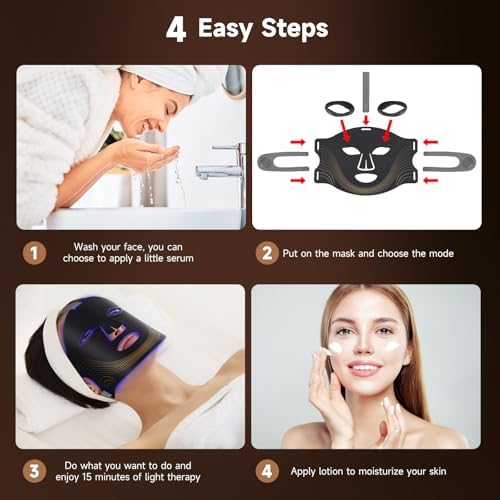 Red Light Therapy for Face, 4 Modes Led Face Mask Light Therapy with Timer Function, Near-Infrared 850 Mask with 180 LED Beads for Home and Travel Skin Care