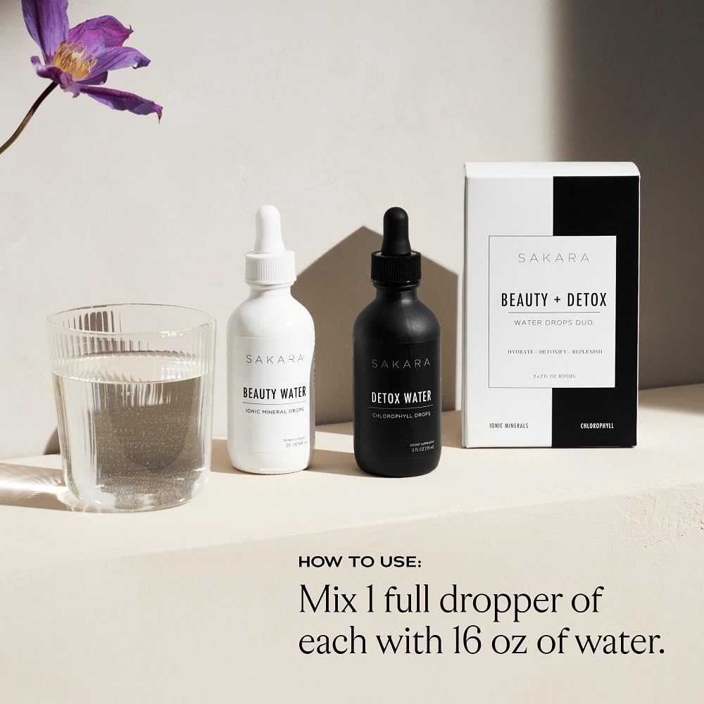 Sakara Beauty Water + Detox Water Drops, 60 Servings - Trace Mineral Drops & Chlorophyll Liquid Drops, Liquid Magnesium, Chloride, Sodium, Potassium, Boron Supplements, Liquid Chlorophyll Drops