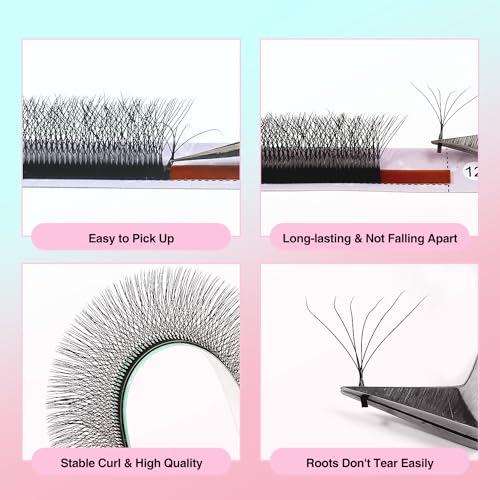 VAVALASH 6D W Shape Eyelash Extension 6D Premade Fans 0.07 D Curl Volume Lash Extensions Easy Fanning False Lashes Matte Black Volume Premade Cluster W Lashes(W Shaped-6D-0.07-D-8mm）