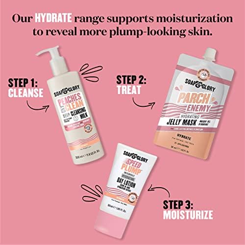 Soap & Glory Peaches & Clean Deep Cleansing Milk - 4 in 1 Milk Cleanser & Makeup Remover with Peach Extract, Ginseng & Jojoba Oil - Hydrating Facial Cleanser for Clarified & Energized Skin (350ml)