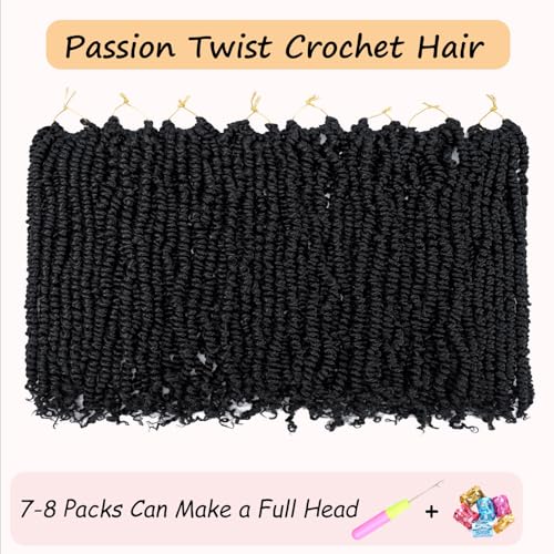 8 Packs Passion Twist Hair 12 Inch Pre-twisted Passion Twist Crochet Hair Pre-looped Crochet Braids Hair for Women Passion Twists Braiding Hair Synthetic Hair Extensions (12Strands/Pack; 1B#)