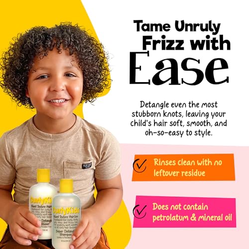 CurlyKids Textured Hair Care Set with Hair Detangler Spray, Kids Shampoo, Conditioner & Creme for Curly, Frizzy, & Wavy Hair | Sulfate & Paraben-Free Formula to Detangle, Hydrate, and Revitalize Curls