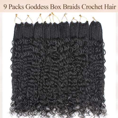 9 Packs Boho Box Braids Crochet Hair 18 Inch Goddess Box Braids Crochet Hair With Curly Ends Synthetic Bohemian Braids Hair Extension For Women (18inch, 1b)