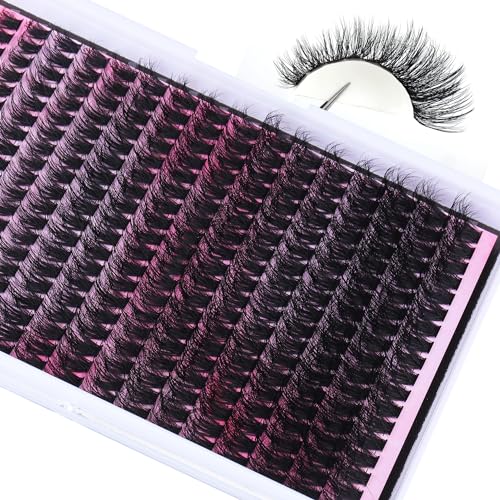 FANXITON DIY Lash Extension Kit Fluffy Lash Clusters 288 pcs Thick Lash Clusters Kit D Curl 10-18 mm Cluster Eyelash Extension Kit with Lash Bond and Seal Lash Tweezers Individual Lashes For Beginners