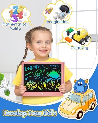 TEKFUN LCD Writing Tablet for Kids Girls Toys, 12 Inch Erasable Drawing Tablet Doodle Board Colorful Doodle Pad, Gifts for Toddlers Girls Adults (Pink)
