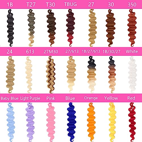 COOKOO 9 Packs Body Wave Braiding Hair 14 Inch Pre Feathered Mix Blond and Brown Bouncy Braiding Hair French Curl Wavy Braids Ocean Deap Twist Synthetic Hair for Boho Box Braids(27M30#)