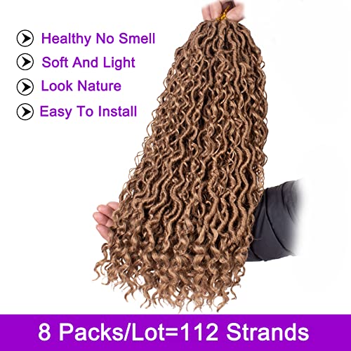 ZRQ 27 Goddess Locs Crochet Hair 18 Inch Boho Faux Locs Crochet Braids, 8 Packs Honey Blonde River Locs With Curly End For Women Hair Extension 27#