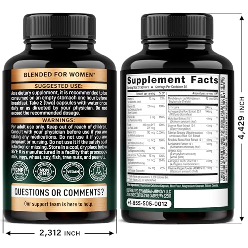Thyroid Support for Women - Selenium 200 mcg | Astragalus | Zinc & Iodine | L-Tyrosine | Adaptogen Herbs - 21-in-1 Antioxidant & Immune Support - Made in USA - Vegan, Non-GMO, Lab Tested - 60 Capsules
