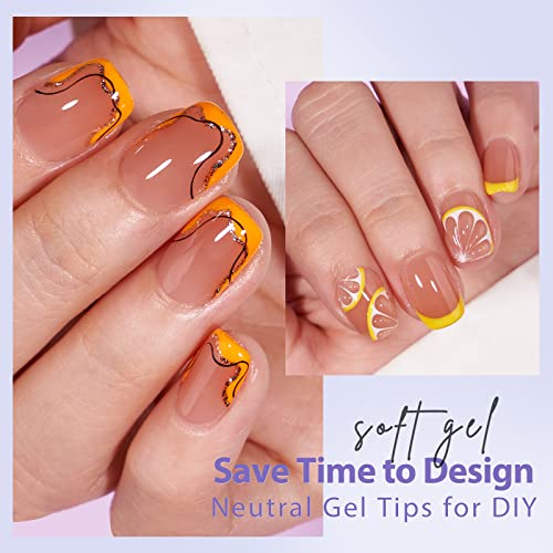 BTArtbox XCOATTIPS Gel Nail Kit - Extra Short Square Nail Tips Pre-applied Tip Primer, Gel Nail Glue, Top Coat, Brown Nail Extension Kit for Daily Nail Art