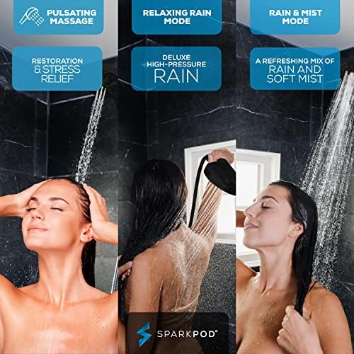 SparkPod 10-Mode Handheld Shower Head with Hose - 5" High Pressure Shower Head Set with Touch-to-Clean Nozzles, Built-In Power Jet, Stainless Steel 6ft Hose & Bracket (Oil-Rubbed Bronze)
