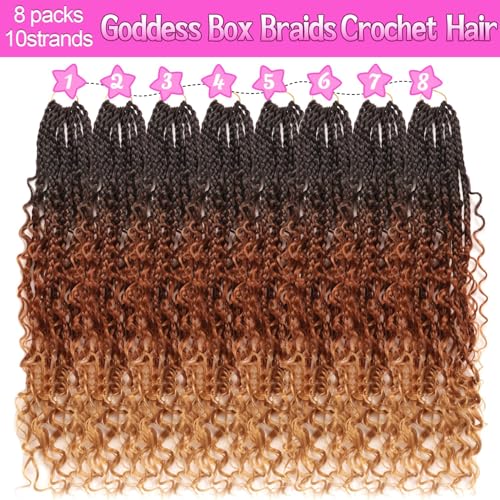 Goddess Boho Box Braids Crochet Hair-8 Packs 18 Inch Crochet Box Braids for Black Women Pre Looped (1B/30/27, 18 Inch (Pack of 8))