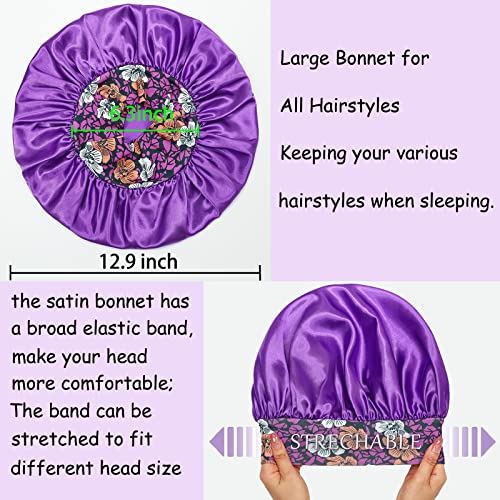 4 Pack Satin Bonnet Silk Bonnet for Sleeping Women, Hair Sleep Bonnets for Women, Wide Soft Band Sleep Cap for Curly Hair Braids