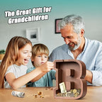 Summidate Wooden Letter Piggy Bank, Extra Thick Large Capacity Piggy Bank for Kids Boys Girls Toddler, Alphabet B Money Bank| Coin Box Birthday, Christmas, Festival