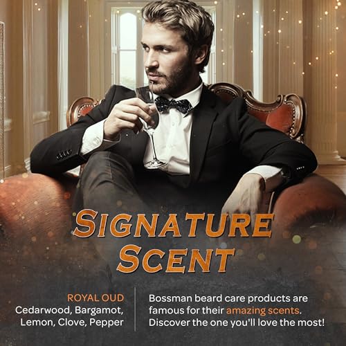 Bossman Hair & Beard Pomade - All Day Hold, Control and Moisturizing Hair, Beard and Moustache Styling Product - Natural Strong Hold Pomade - Made in USA (Royal Oud Scent)