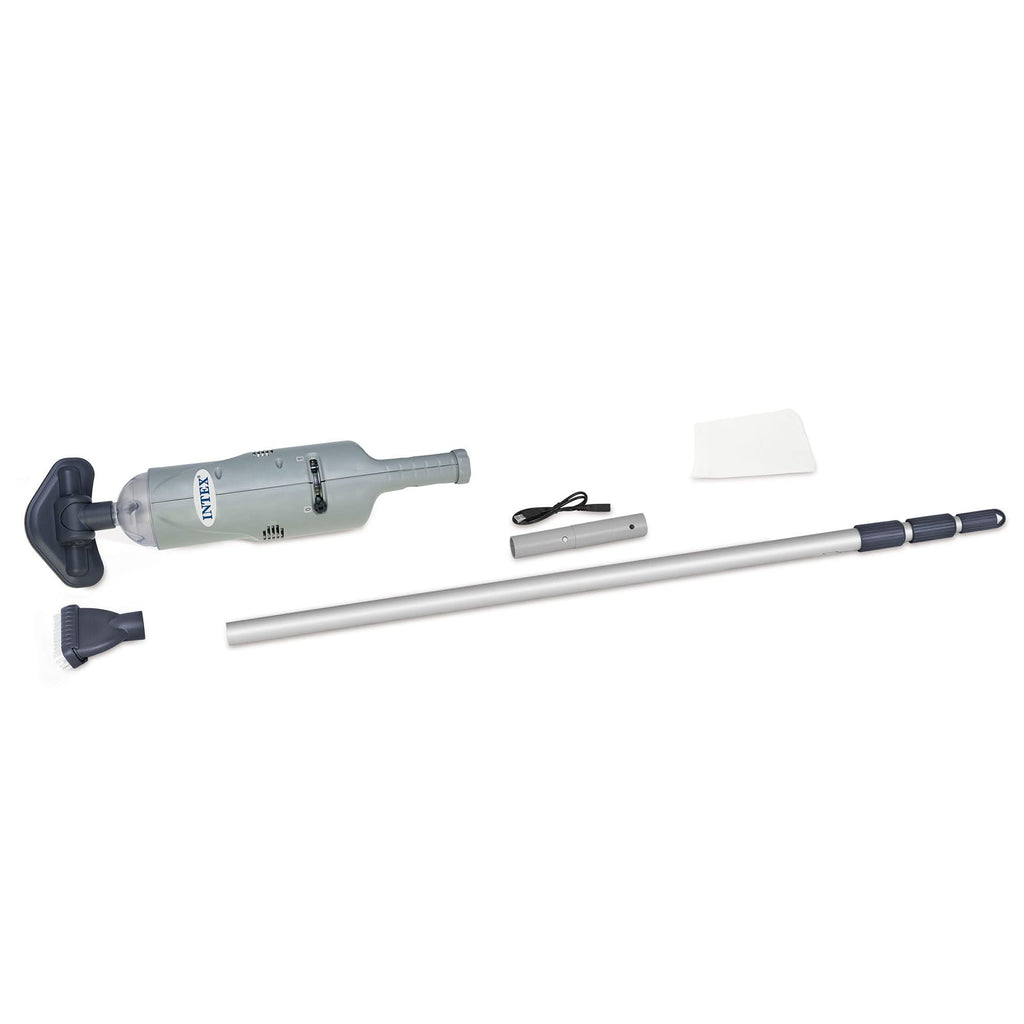 Intex Rechargeable Handheld Pool Vacuum Cleaner with 94” Telescoping Pole, 2 Brush Heads, & Shaft Adapter for PureSpas & Pools