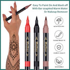 Temporary Tattoo Markers for Skin | Dual-End 16-Count Body Markers + 77 Large Tattoo Stencils | Temporary tattoos for Adults and Kids | Flexible Brush Tip, Bright colors, Skin-Safe*, Cosmetic-Grade