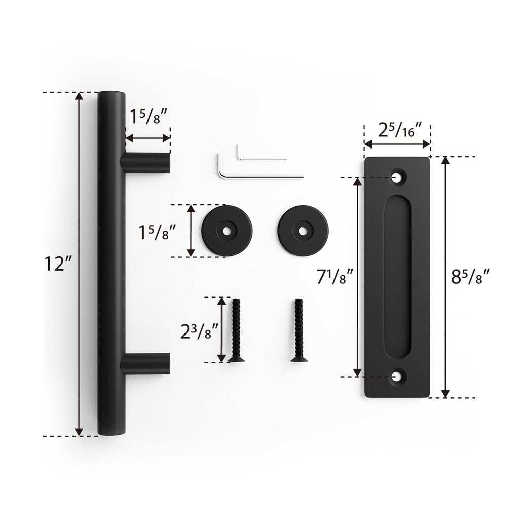 SMARTSTANDARD 2PCS Sliding Barn Door Handle, 12 Inch Heavy Duty Pull and Flush Hardware Set, Black, Large Rustic Two-Side Design, Round