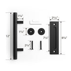 SMARTSTANDARD 2PCS Sliding Barn Door Handle, 12 Inch Heavy Duty Pull and Flush Hardware Set, Black, Large Rustic Two-Side Design, Round