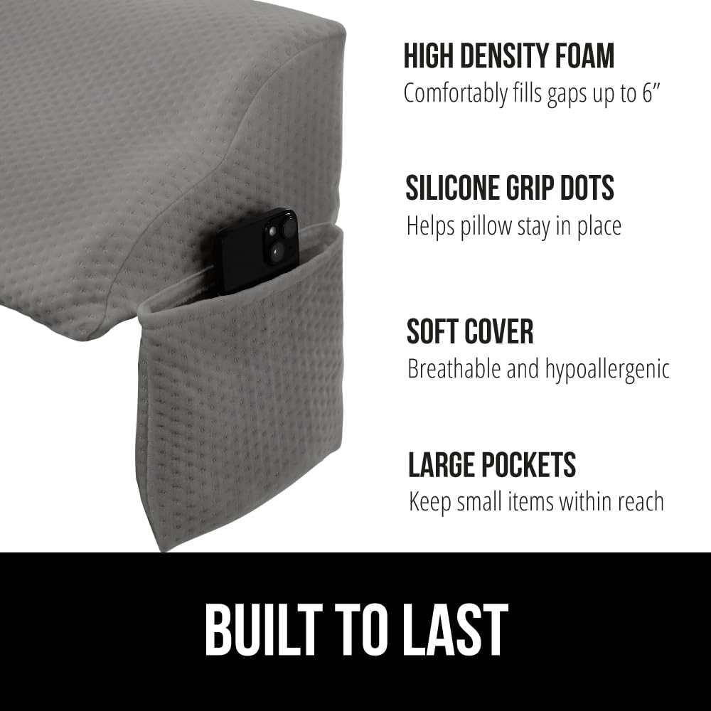 GORILLA GRIP Queen Bed Wedge Pillow for Headboard Gap, Filler Between Mattress Gaps, US Designed, Comfortable Supportive High Density Cushion Foam Pillows, Stay in Place Gripping Dots, Soft Gray