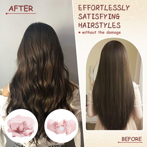 6 Pcs Heatless Hair Curling Set with Satin Overnight Headbands - Creates Beautiful Curls Without Heat Damage (pale pink)