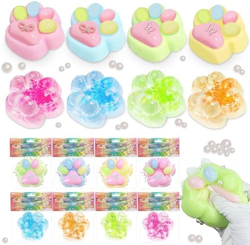 Taba Squishies Paw, 8Pcs Cat Paw Squeeze Toys, Sticky Stress Toys, Cute Kawaii Sensory Toys, Clear Fidget Toys for Stress Relief, Novelty Cute Things Party Favors for Kids Adults