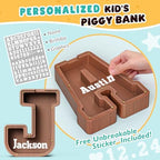 Summidate Wooden Letter Piggy Bank, Extra Thick Large Capacity Piggy Bank for Kids Boys Girls Toddler, Alphabet J Money Bank| Coin Box Birthday, Christmas, Festival