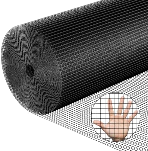 Hardware Cloth PVC Coated Wire Mesh 48'' x 50' 1/2inch Mesh Black Vinyl Coated Fence Chicken Wire Fencing 19 Gauge Chain Link Fence for Chicken Coop, Animal Control,Gutter Guard, and Home Improvement