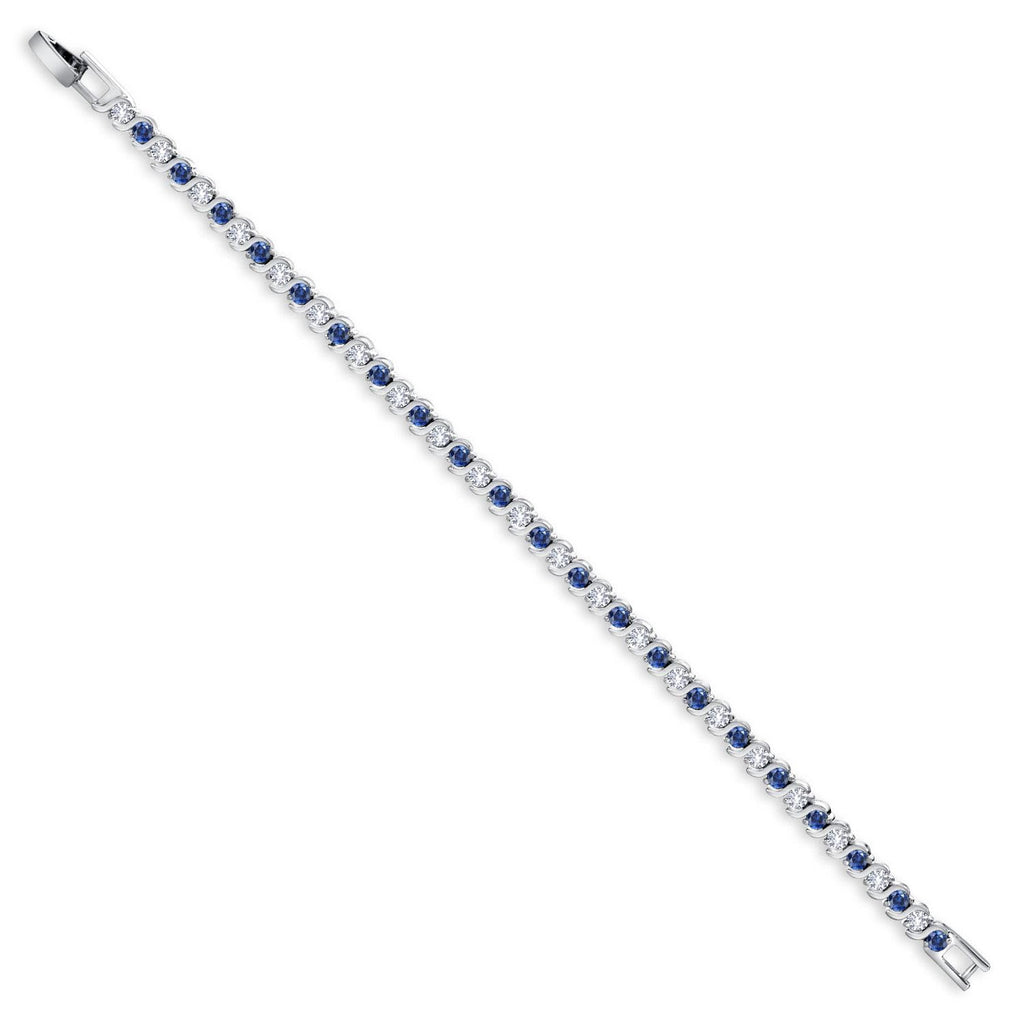 Gem Stone King Gold Plated Sapphire CZ Tennis Bracelet, Blue, White Gold