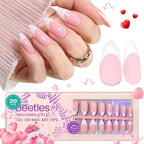 Beetles French Gel Nail Tips -White French Tip Press on Nails Medium Almond Pre-applied Tip Primer & Base Coat, No Need to File Fake Nails Pink Valentine's Day Gift for Women