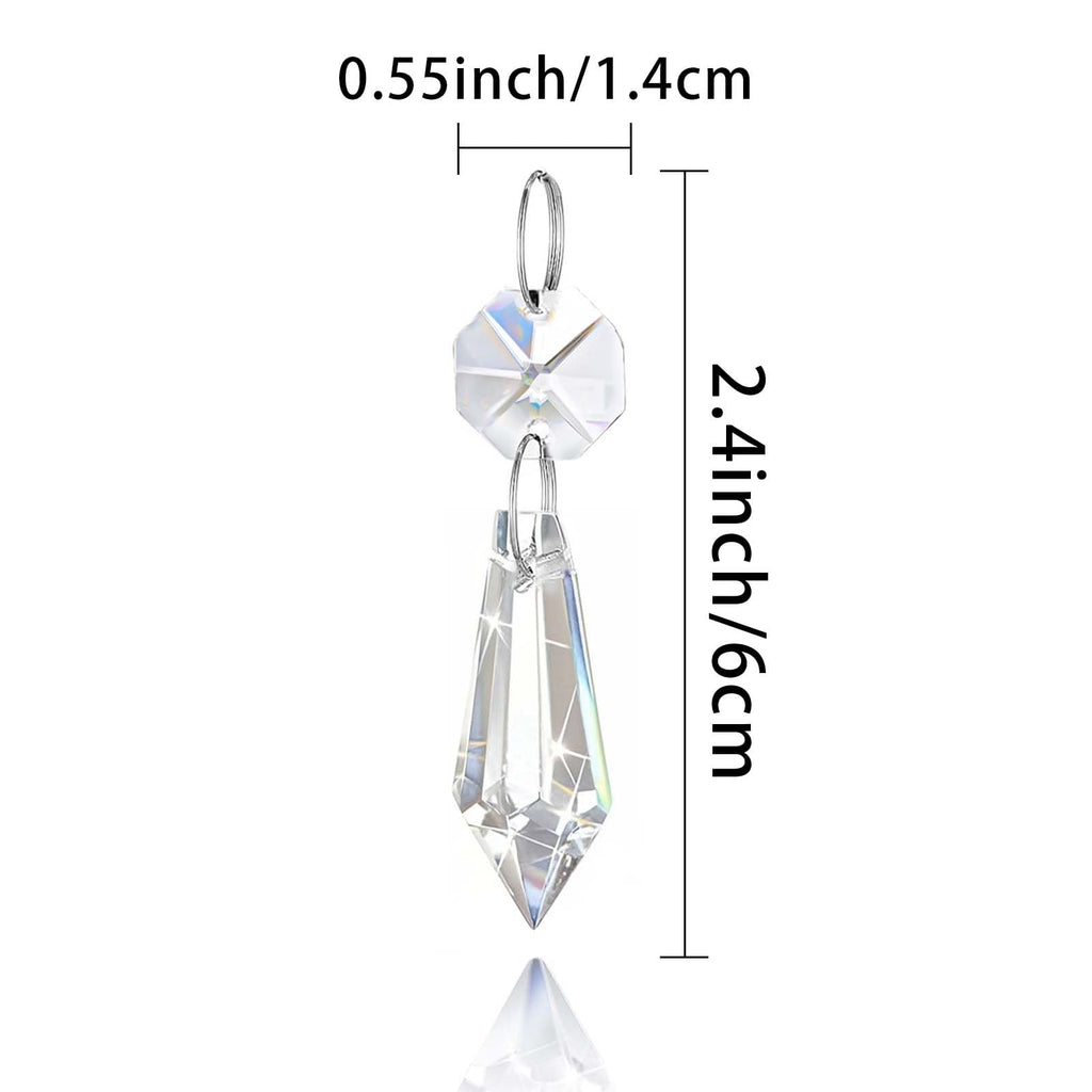 Premium Clear Crystal Glass Drops 2.4" -Multi Purpose Bluk Crystal Beads Hanging Prisms for Holiday Party/Home/Window Decoration/Chandelier Replacement Parts (M-100pcs)