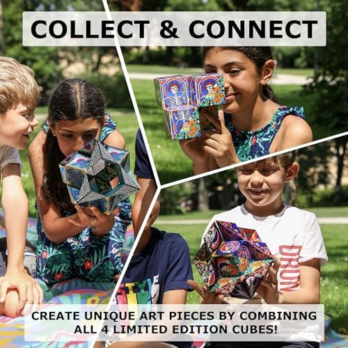 Shashibo Limited Edition Gartel Shape Shifting Box - Award-Winning, Patented Fidget Cube w/ 36 Rare Earth Magnets - Designed by Digital Art Pioneer Laurence Gartel (4 Pack)