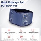 Cordless Back Massager Belt,FSA or HSA Eligible Red Light Therapy Massage Belt with 5 Heating Levels,3 Vibration Modes, Lower Back Massager for Pain Relief Deep Tissue,4 Motors,Battery-Powered (Blue)