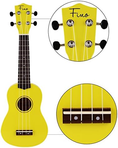 FINO Beginner Ukulele 21 Inch Soprano Ukelele for Kids Four String Wood Children Ukulele with Gig Bag (Yellow)