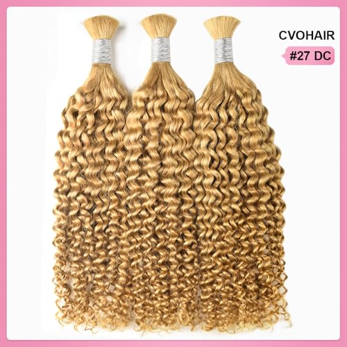 27 Honey Blonde Human Braiding Hair Deep Curly Bulk Human Hair for Braiding 100g No Weft Hair Extensions 100% Brazilian Virgin Human Hair Bulk Human Braiding Hair for Boho Braids 16 Inch