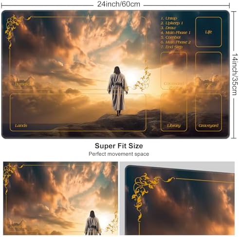 for MTG Playmat with Zones 24 x 14 inches for TCG Playmats Non-Slip Rubber Base Commander Play Mat for Magic The Gathering Playmat Iorcana Trading Card Game, Jesus Walked in The Clouds