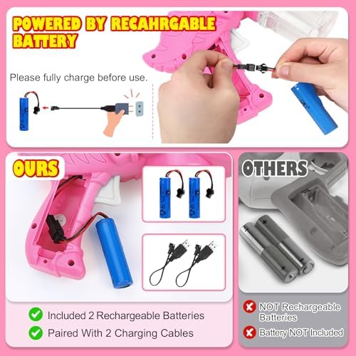 3-Pack Gifts for Girls Bubble Gun - Auto Light Up Bubble Machine with Refills for Kids Toys Girls Ages 6-8 Birthday Gift Party Favors Eassentials Easter Stocking Stuffers Valentine (Green+Pink+Purple)
