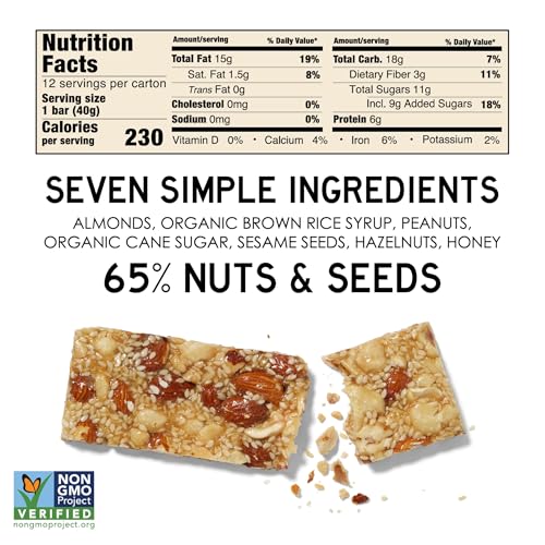South 40 Snacks Crunchy Mixed Nut Bar, Just 7 Ingredients, Touch of Honey (40g Bar, Pack of 12)
