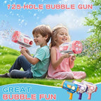 BOMOCO Bubble Gun, 125 Holes Bubble Machine Bubbles for Kids Age 3-12, Bubble Blaster Gun with Bubble Solution Summer Outdoor Bubble Toys Birthday Wedding Party Favors Bubble Maker Blower,Pink