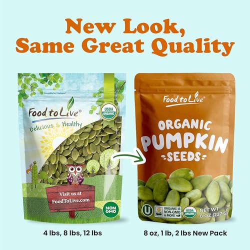 Food to Live Organic Raw Pepitas, 4 Pounds — Non-GMO, Pumpkin Seed Kernels, Unsalted, No Oil, No Shell, Vegan, Kosher, Bulk. Keto Snack.