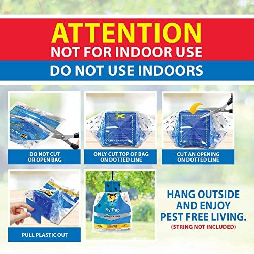 Raid Disposable Fly Trap 6-Pack, Hanging Fly Trap Outdoor Home, Bug Catcher and Flying Insect Trap with Premium Bait, Fly Traps for Backyard, Camping, & More