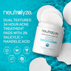 Exfoliating Acne Treatment Pads - 100 Dual Textured Face Wipes with 2% Salicylic Acid & 2% Mandelic Acid - Toner Pads for Acne Prone Skin, Face & Body Wipes for Teens & Adults